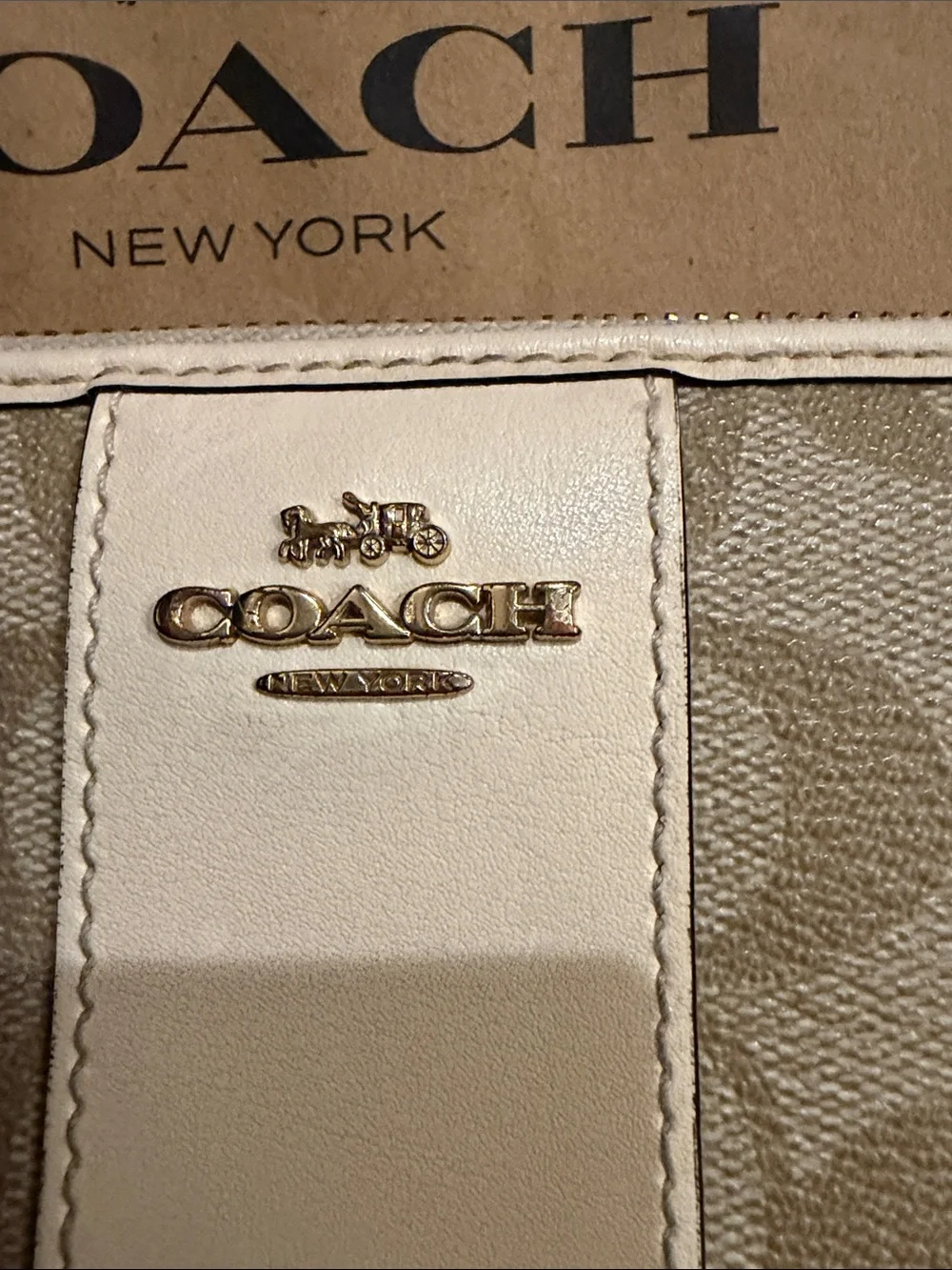 Coach Beige and Chalk Signature Continental Wallet